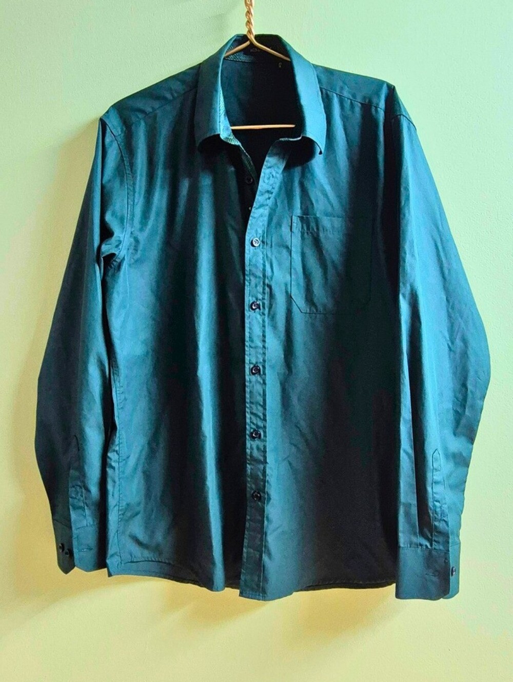 HISDERN Men's Green Button-Up Dress Shirt